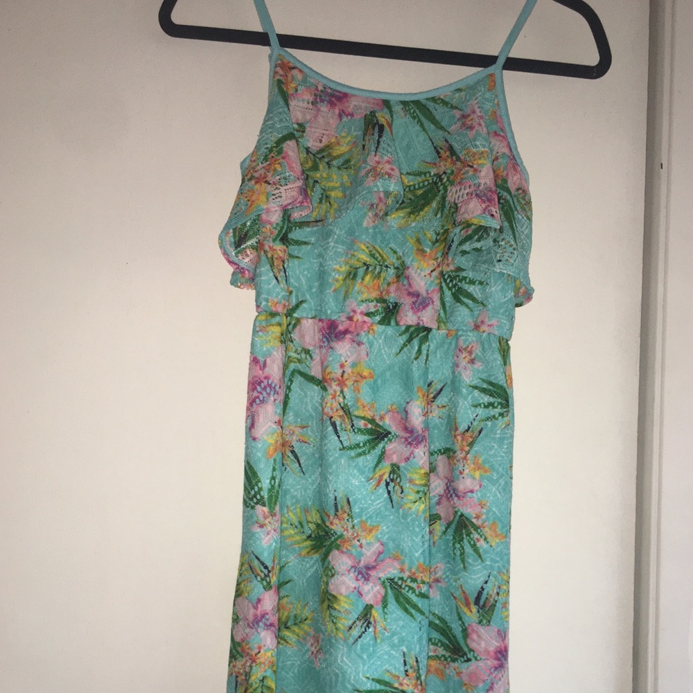 Blue, green, pink dress